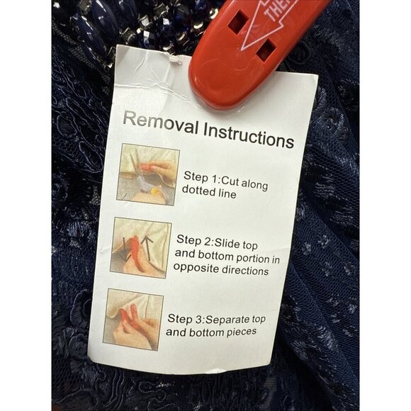 MAC DUGGAL Size 12 Navy 66591 Long Sleeve Floral Illusion Beaded Gown Dress $798 - Picture 11 of 16